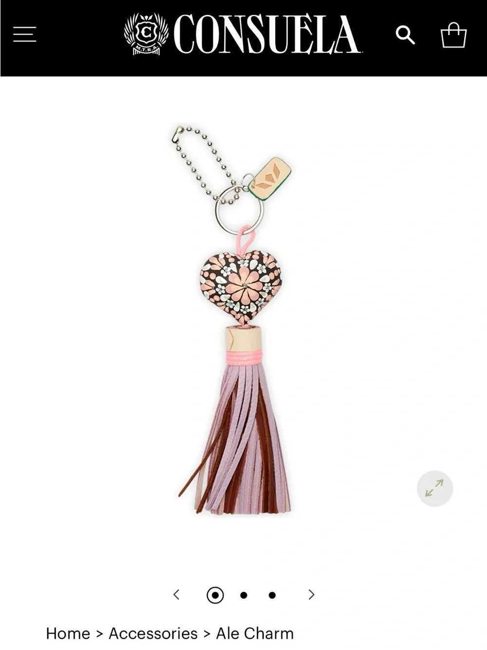 NWOT Consuela Ale Pink Floral Heart Tassel Key Charm